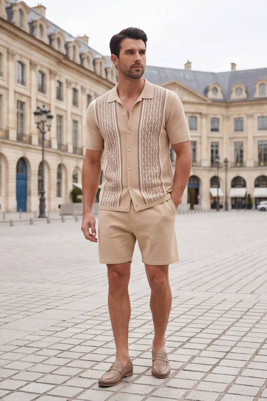 Men's Casual Cotton Short Sleeve Shirt and Shorts Set