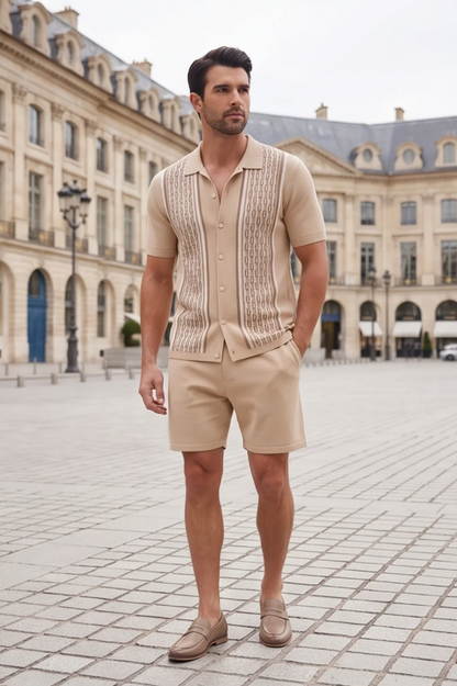 Men's Casual Cotton Short Sleeve Shirt and Shorts Set