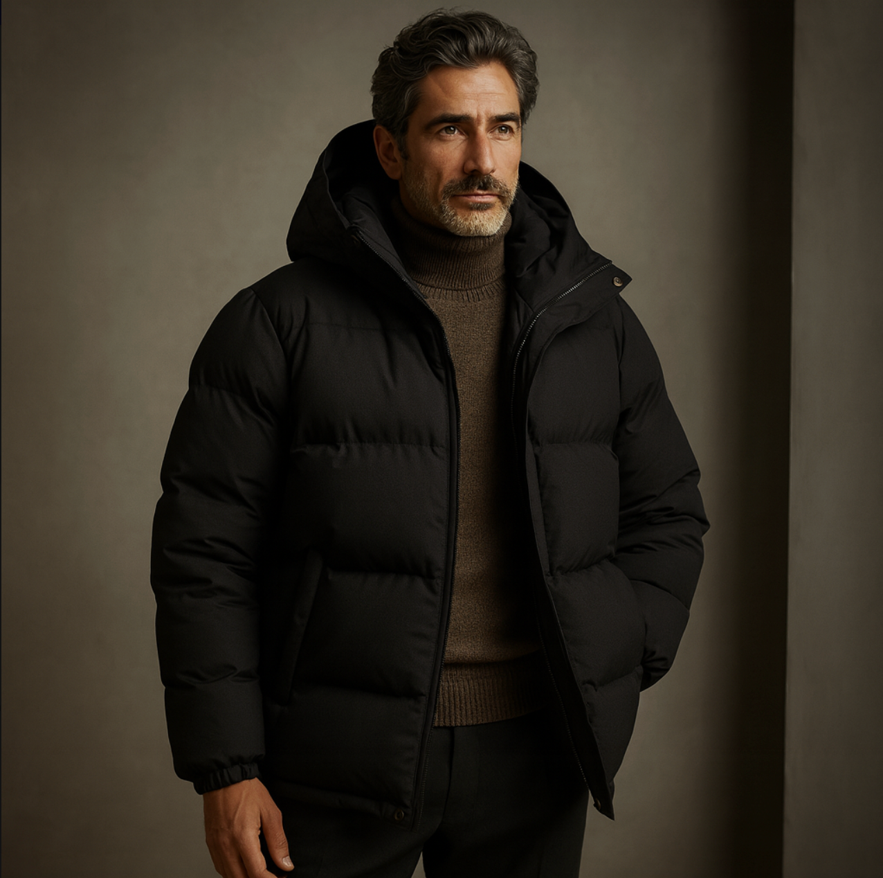 Warm Men's Padded Parka Jacket with Hood