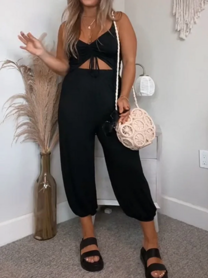 Casual Loose Fit Women's V Neck Jumpsuit - OutfitLondon