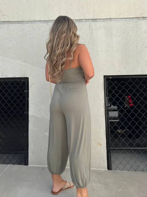 Casual Loose Fit Women's V Neck Jumpsuit