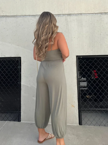 Casual Loose Fit Women's V Neck Jumpsuit