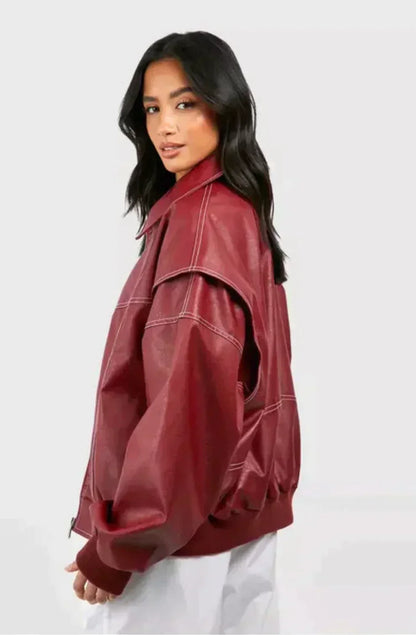 Ladies Loose Fit Short Bomber Jacket - OutfitLondon