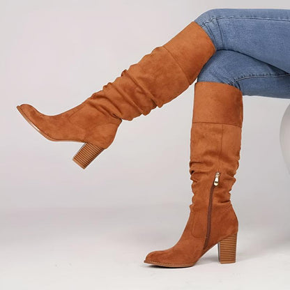 Comfy Tall Block Heel Boots with Side Zipper - OutfitLondon