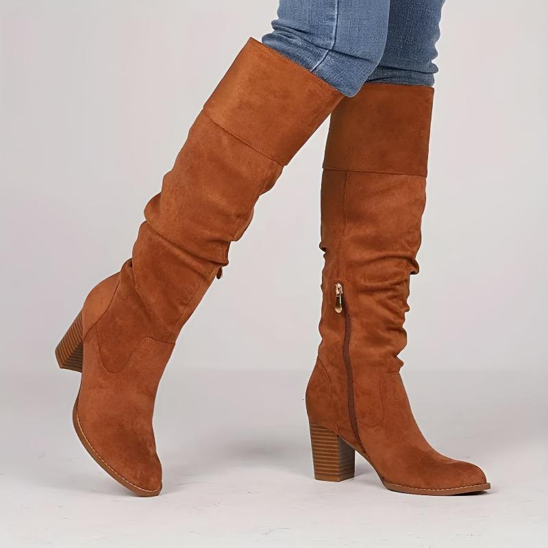 Comfy Tall Block Heel Boots with Side Zipper