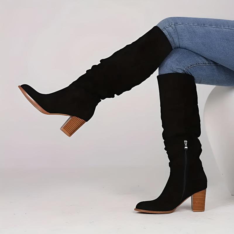 Comfy Tall Block Heel Boots with Side Zipper