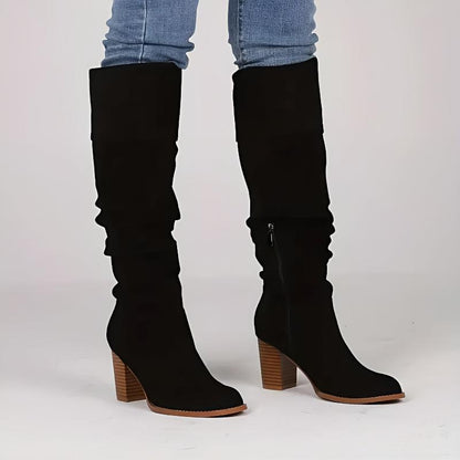 Comfy Tall Block Heel Boots with Side Zipper