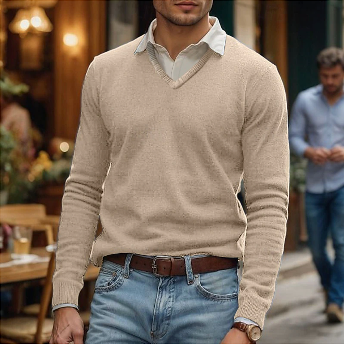Casual Men's V Neck Pullover Sweater - OutfitLondon