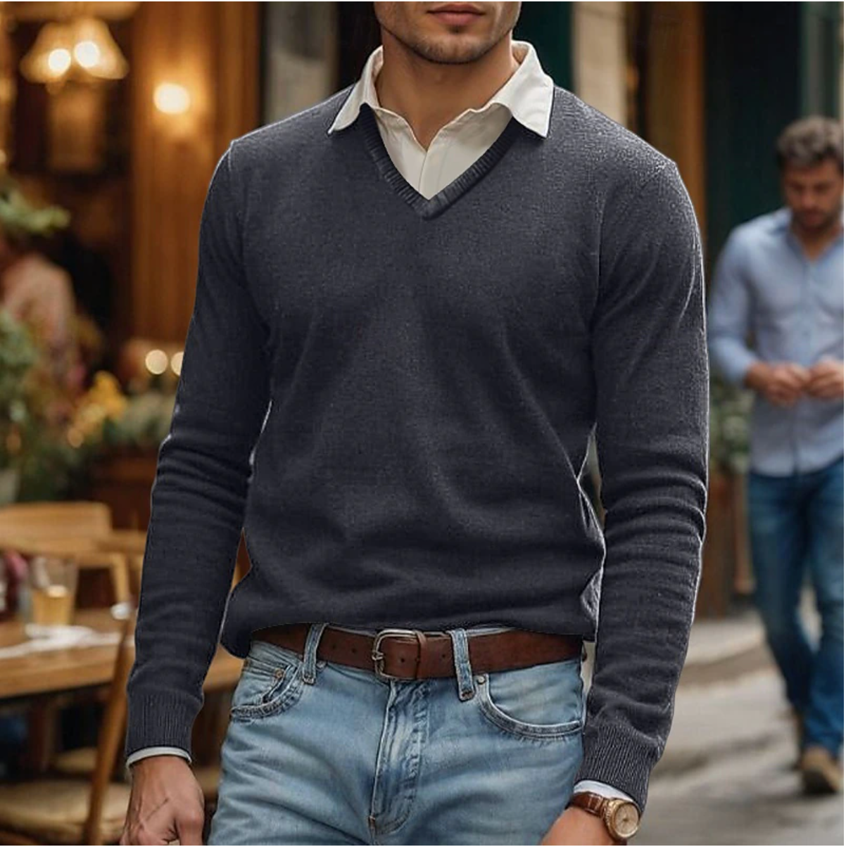 Casual Men's V Neck Pullover Sweater