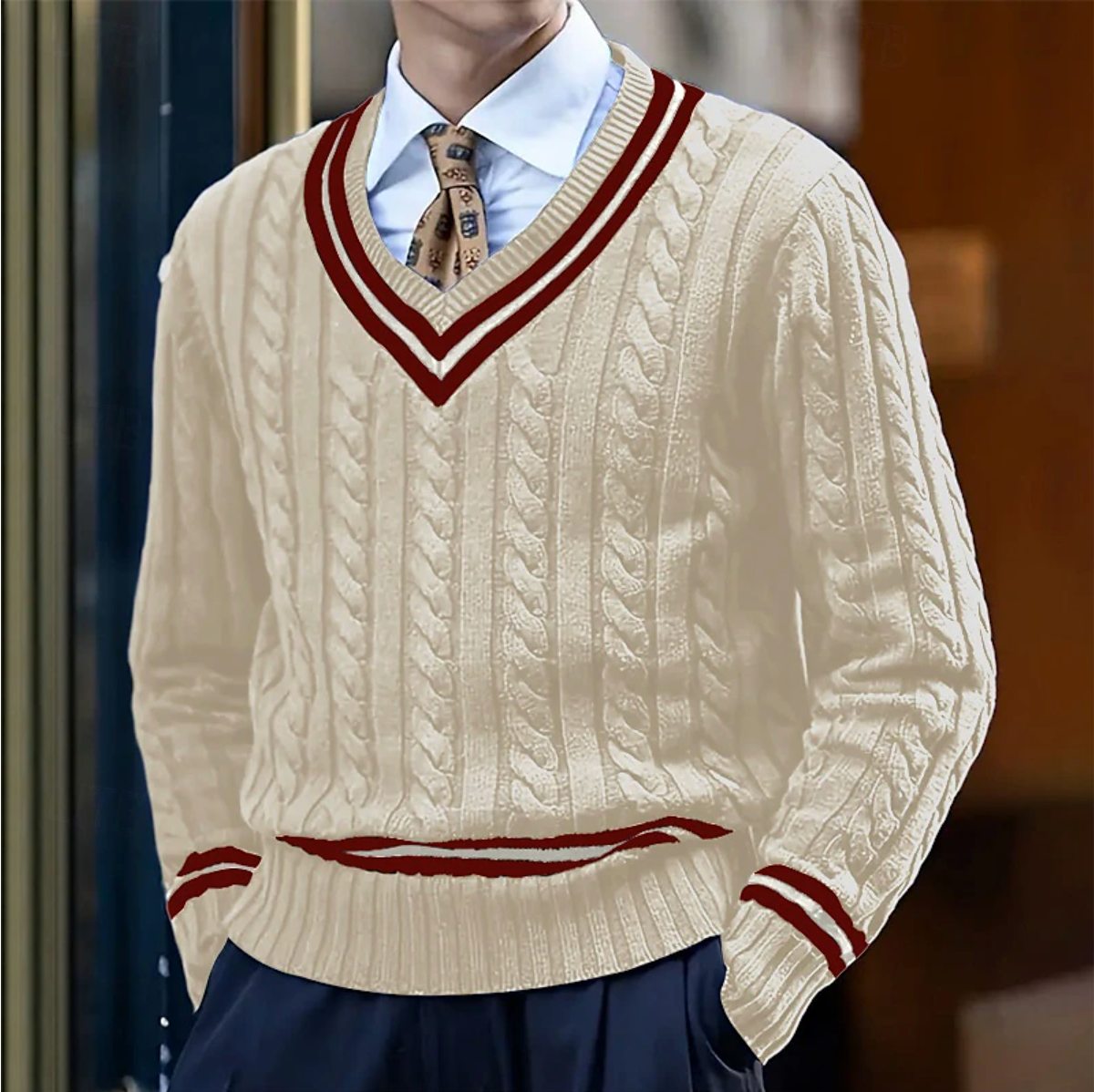 Fashionable crew neck pullover sweater - OutfitLondon