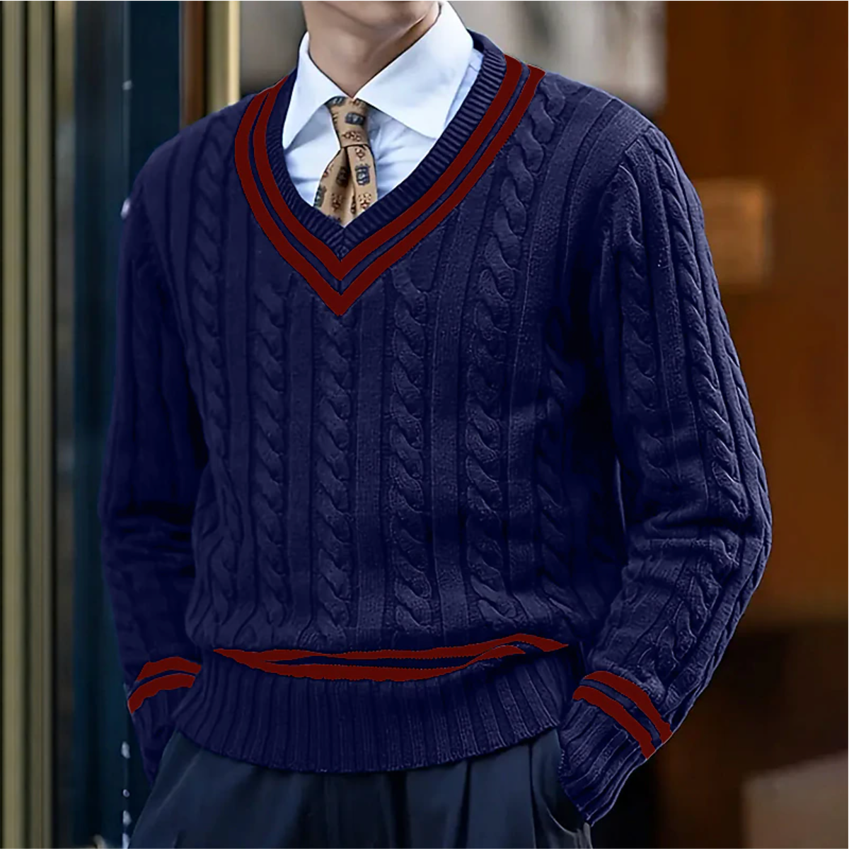 Fashionable crew neck pullover sweater