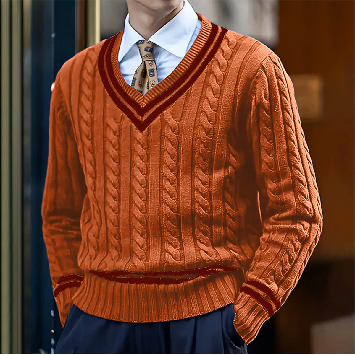 Fashionable crew neck pullover sweater