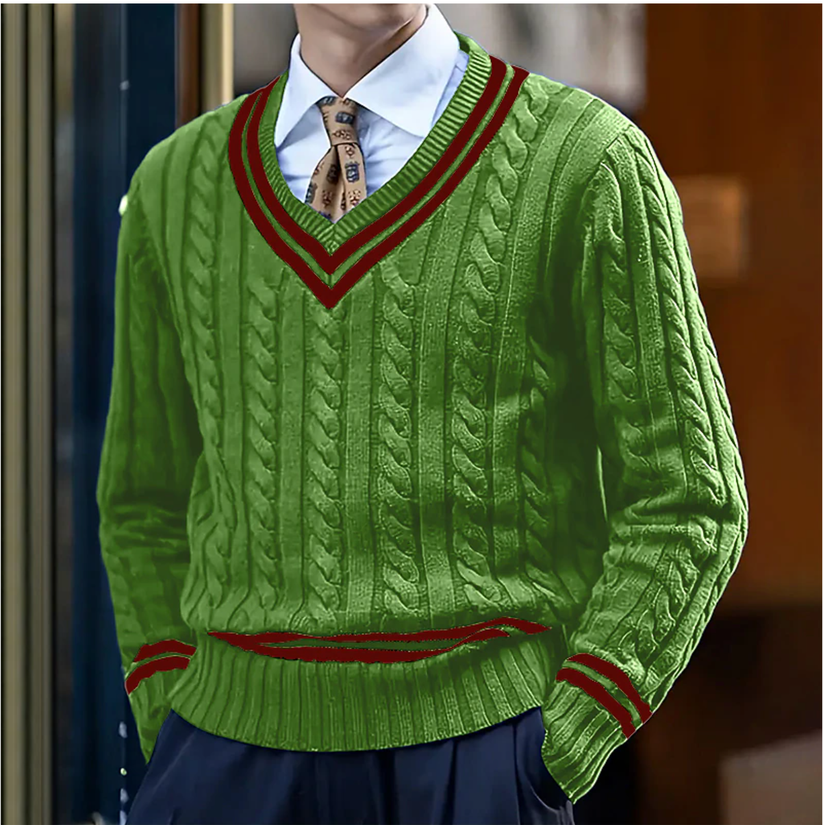 Fashionable crew neck pullover sweater