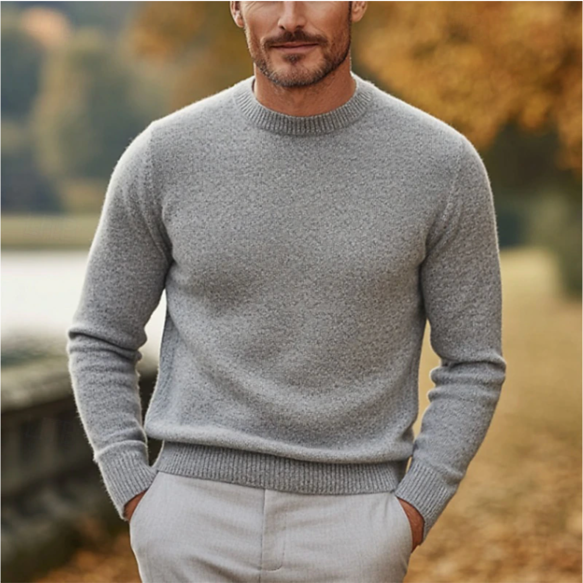 Warm Crew Neck Men's Wool Sweater - OutfitLondon