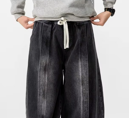 Renzo Women's Wide Leg Denim Pants Relaxed Fit Dark Blue - OutfitLondon