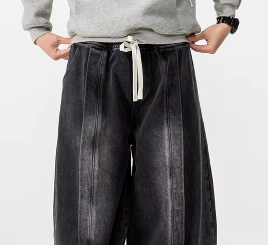 Renzo Women's Wide Leg Denim Pants Relaxed Fit Dark Blue - OutfitLondon