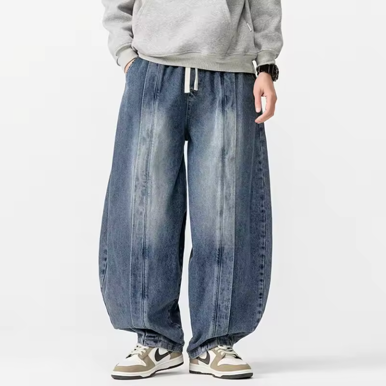 Renzo Women's Wide Leg Denim Pants Relaxed Fit Dark Blue