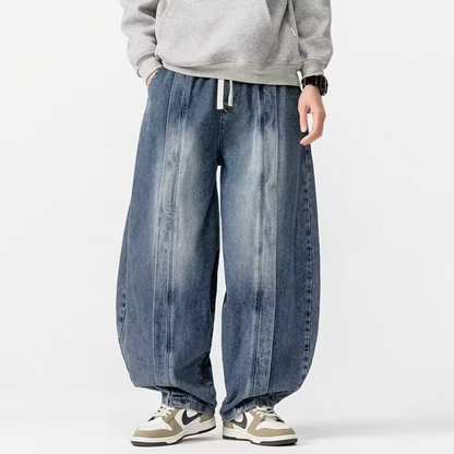 Renzo Women's Wide Leg Denim Pants Relaxed Fit Dark Blue