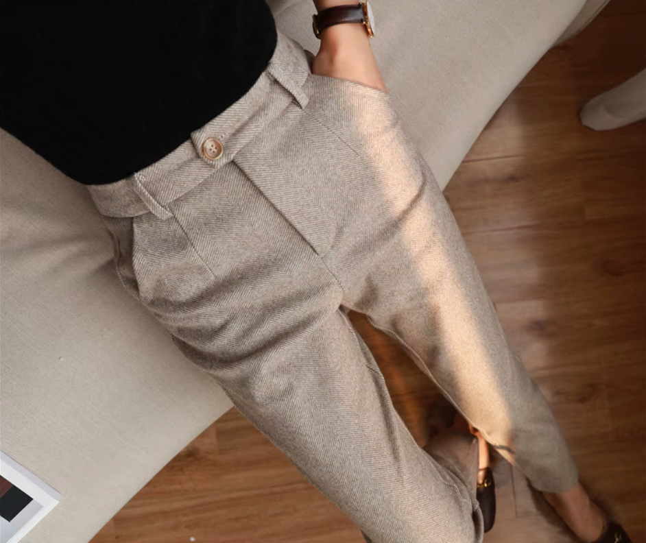 Women's Tailored Pencil Pants High Waist Wool Black