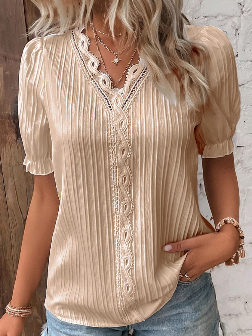 Women's Short Sleeve Lace Blouse - OutfitLondon
