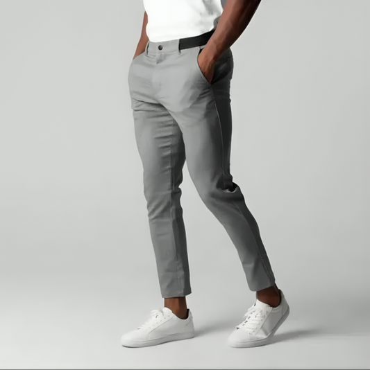 Men's Cotton Tapered Pants Breathable Stretch Flat Front - OutfitLondon