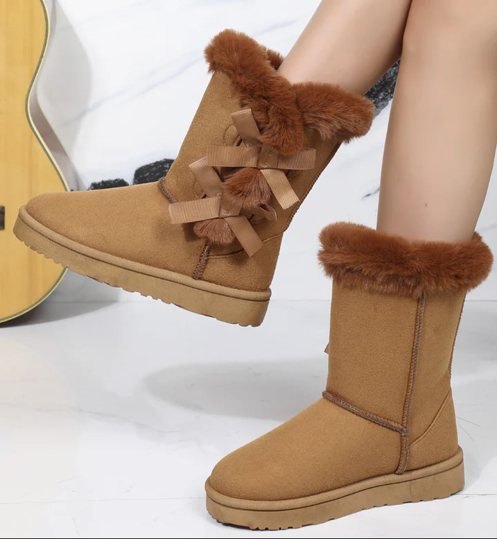 Warm Waterproof Women's Winter Boots with Pink Faux Fur - OutfitLondon