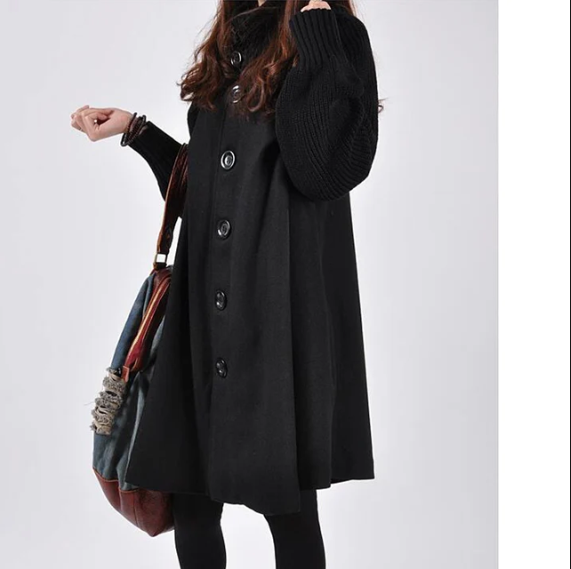 Warm Button Front Winter Turtleneck Coat - OutfitLondon