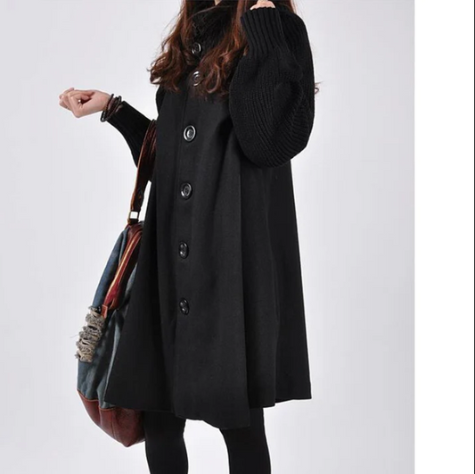 Warm Button Front Winter Turtleneck Coat - OutfitLondon