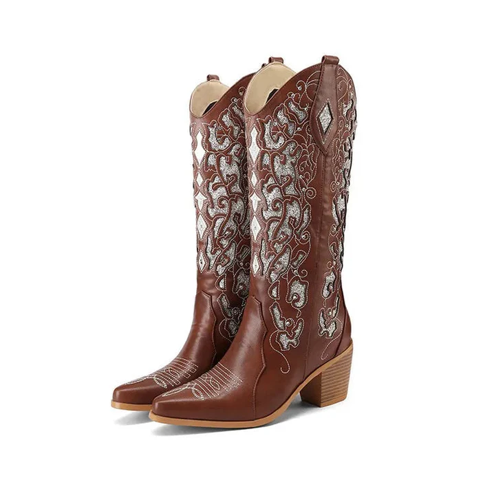 Stylish Western Low Heel Ankle Boots - OutfitLondon