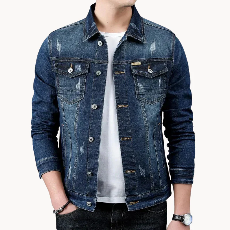 Men's Classic Distressed Denim Jacket - OutfitLondon