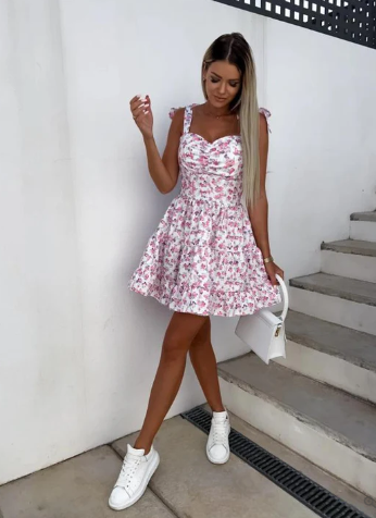 Elegant Flower Pattern Long Dress for Ladies