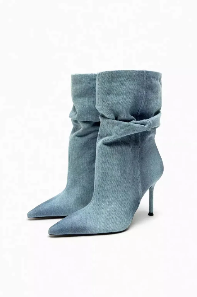 Ladies' Fashionable High Heel Jeans Boots - OutfitLondon