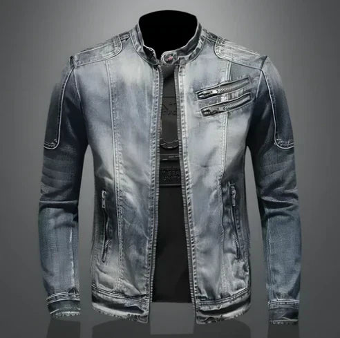 Classic Blue Zip Up Denim Jacket - OutfitLondon