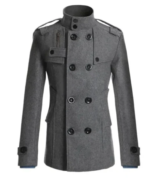 Warm Waterproof Men's Winter Trench Coat with High Collar