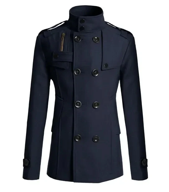 Warm Waterproof Men's Winter Trench Coat with High Collar