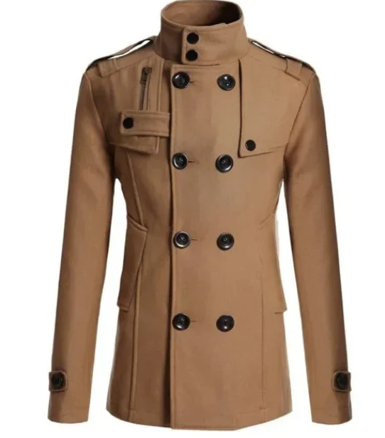 Warm Waterproof Men's Winter Trench Coat with High Collar - OutfitLondon