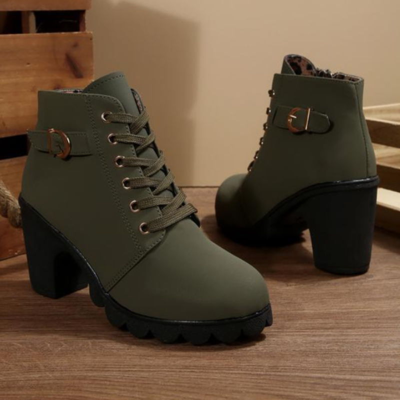 Fashionable Lace Up Buckle Ankle Boots
