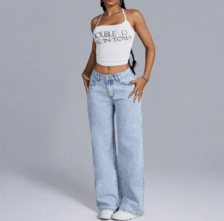 Women's Comfortable Relaxed Fit Jeans with Ribbon Trim - OutfitLondon