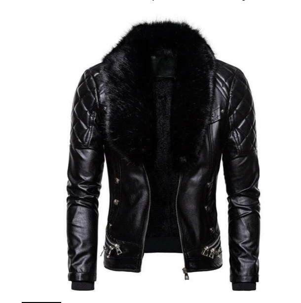 Detachable Collar Biker Leather Jacket - OutfitLondon