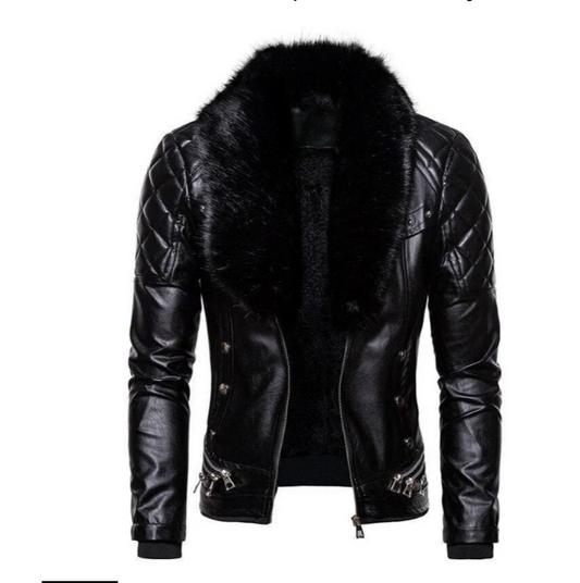 Detachable Collar Biker Leather Jacket - OutfitLondon