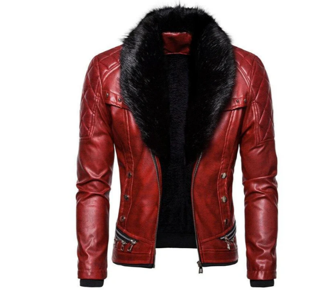 Detachable Collar Biker Leather Jacket
