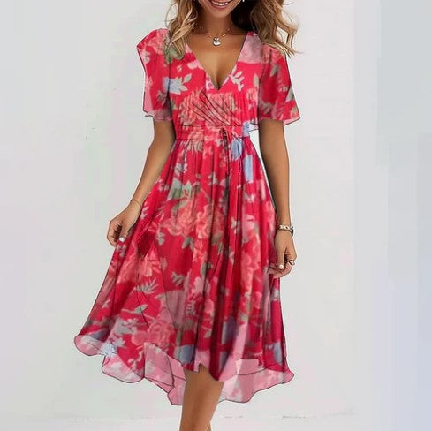 Green Floral Summer Women's Dress - OutfitLondon