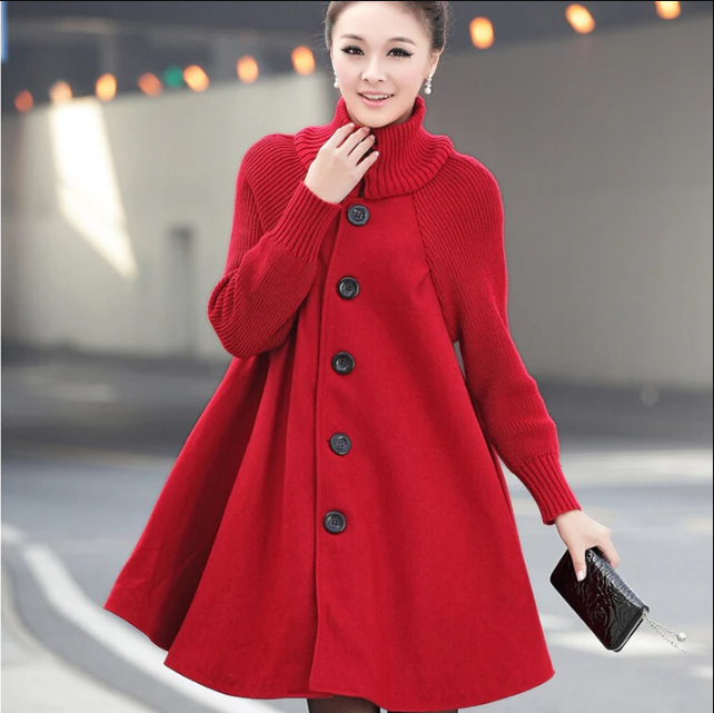 Warm Button Front Winter Turtleneck Coat