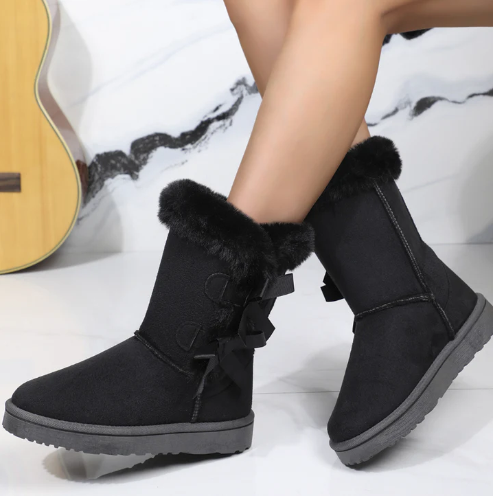 Warm Waterproof Women's Winter Boots with Pink Faux Fur