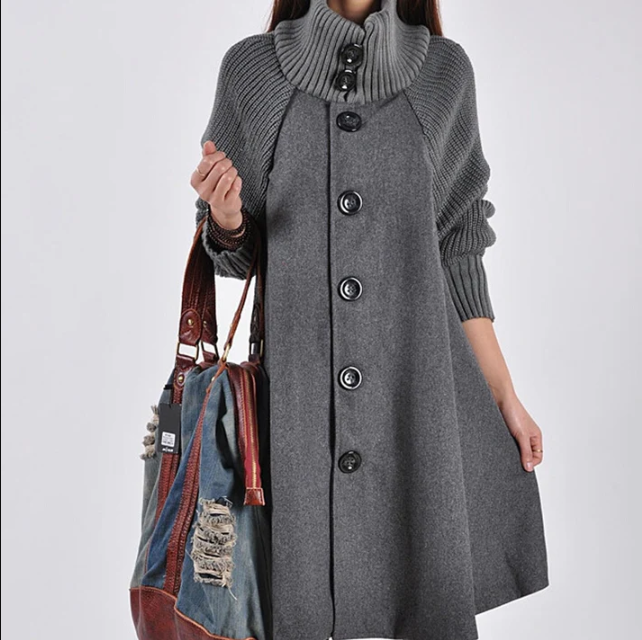 Warm Button Front Winter Turtleneck Coat