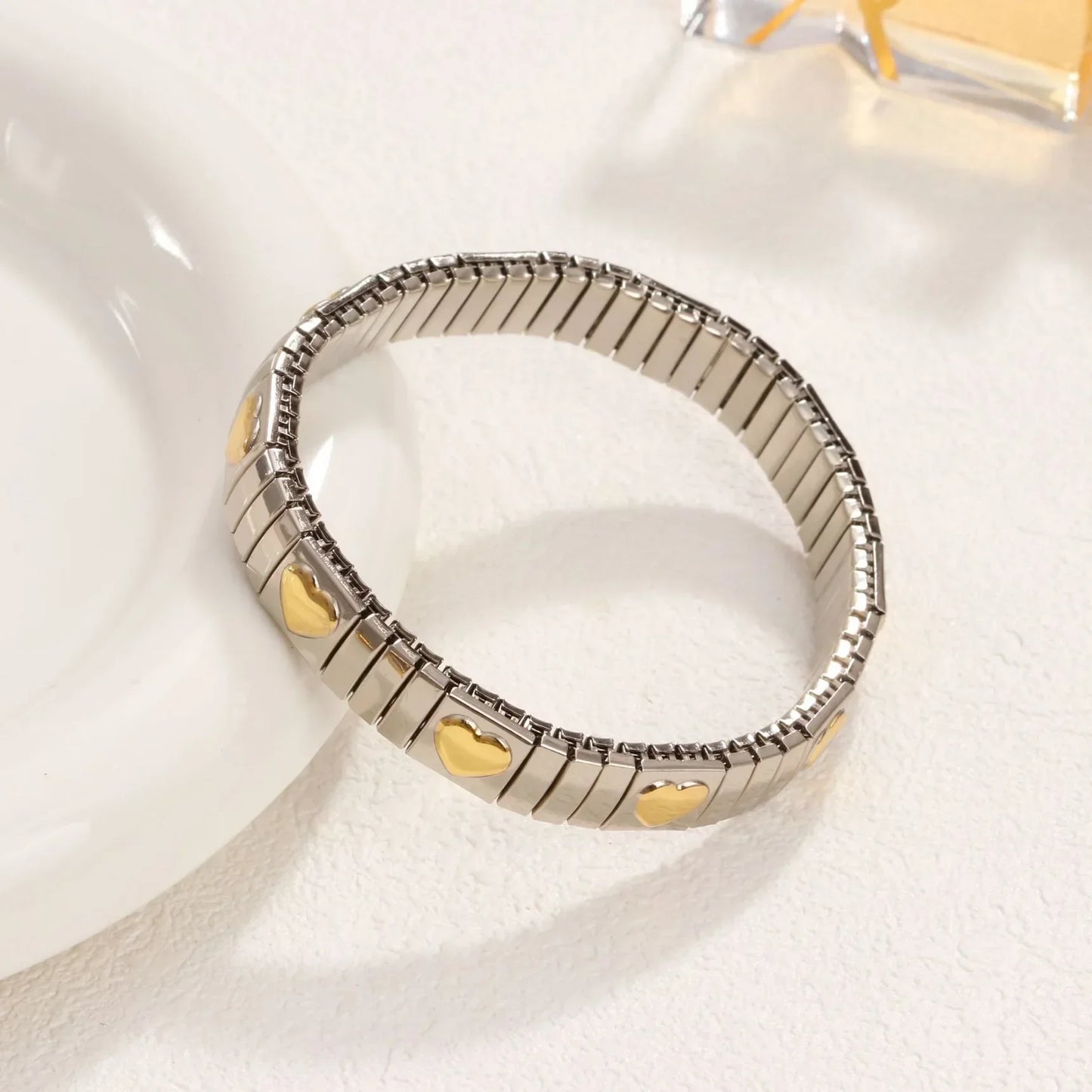 Pink Gold Plated Heart Stretch Bracelet