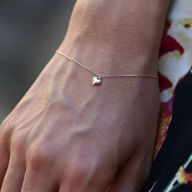 Women's Heart Bracelet Titanium Steel Gold Tone 21cm - OutfitLondon