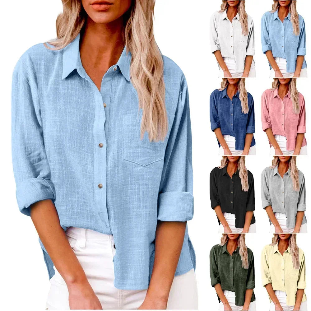 Women's Simple Relaxed Cotton Shirt - OutfitLondon