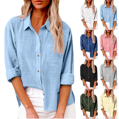 Women's Simple Relaxed Cotton Shirt - OutfitLondon