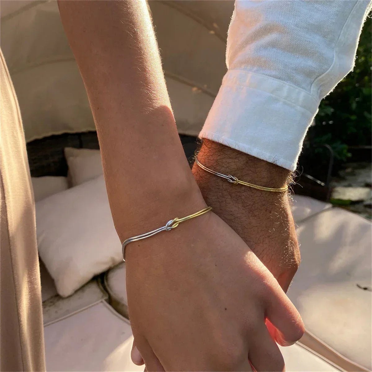 Women's Gold Plated Stainless Steel Knot Link Bracelet
